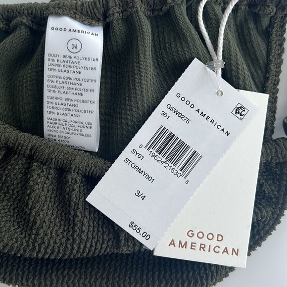 GOOD AMERICAN Crinkle Always Fits Tiny Ties Bikini Bottom Large/XL Stormy Green - Picture 4 of 9